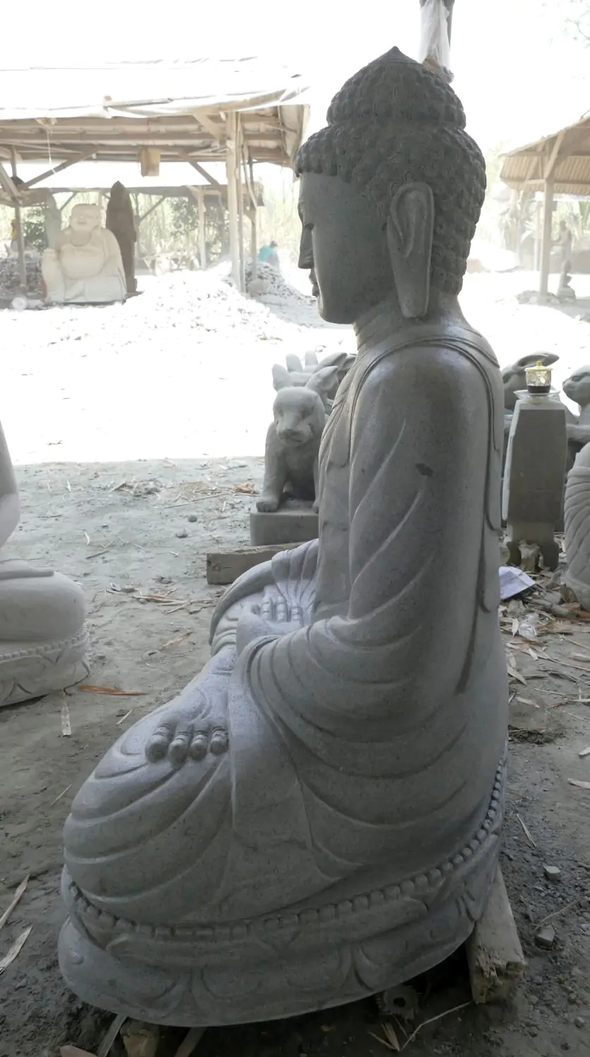  Product image 7 of the product “Seated Buddha made of Riverstone in Bhumisparsha - gesture of touching the earth. 117 cm height. ”